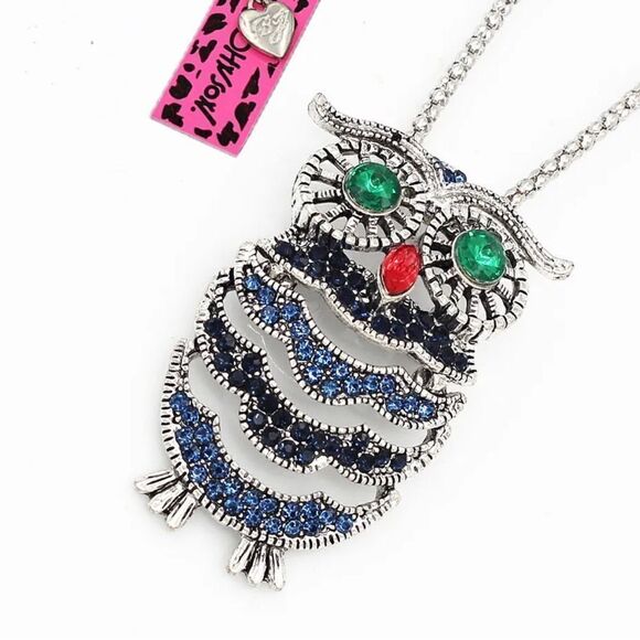 Crystal Cute Owl Pendant Necklace/Brooch Pin NWOT - Picture 3 of 4